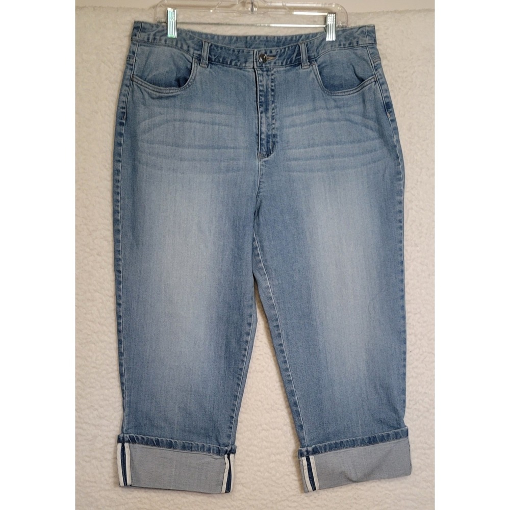 Talbots Womens Capris Denim Jeans Cuffed Zip Button Size 16 Stretch Pockets 1660